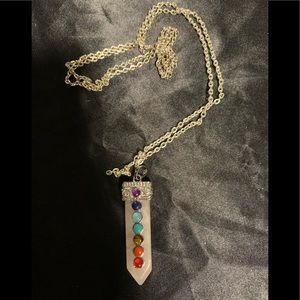 New! White Quartz + Chakra Stone Crystal Necklace